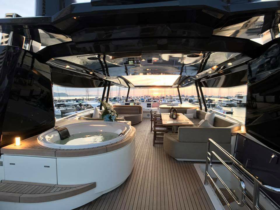 MCY 86 sun deck setup.  Part of the yacht care we provide
